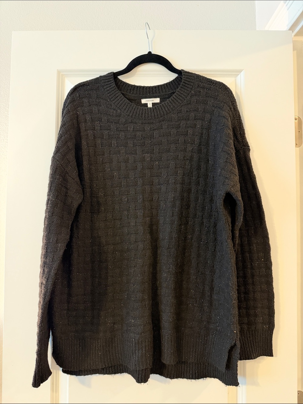 Maurices Black Woven-Texture Crewneck Sweater
